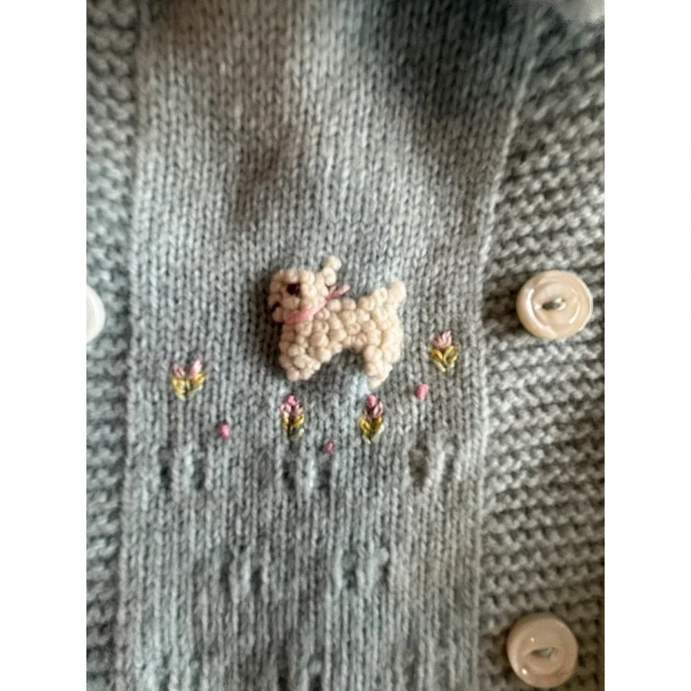 6m Blue Bird Flowers Lamb Baby Girl Vintage Cradle 4 Piece Wool Outfit